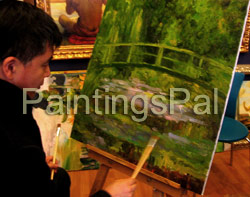 Oil painting process of Water-Lily Pond and Japanese Footbridge by Monet (step 2)