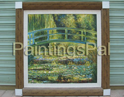 Oil painting process of Water-Lily Pond and Japanese Footbridge by Monet (step 3 framed artwork) / check out more other masterpiece reproductions