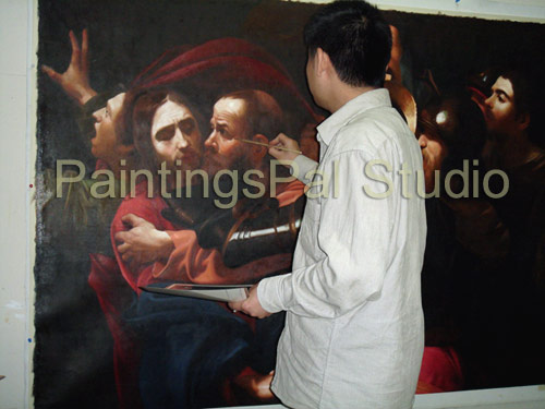 Reproduction oil painting process of The Taking of Chris by Caravaggio / view more examples of art reproductions
