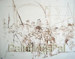 Oil painting process of The Night Watch by Rembrandt van Rijn Step 1