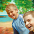 Portrait from photo sample #38 Two Brothers with background changed to seascape