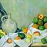 Oil painting reproductions #137 Still Life With Curtain, Pitcher and Bowl of Fruit, 1890 by Paul Cézanne (French, 1839–1906) and reproduced by PaintingsPal artist LB Zhu