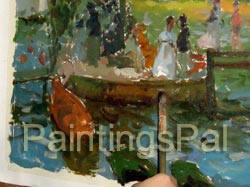 Zoom in of painting process step 2 - applying paint to the canvas