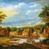 Oil painting reproduction #81 An Extensive River Landscape With travellers Approaching A Village by Momper Joos