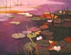 Original oil painting creation #221 Lotus Pond in decorative style by PaintingsPal artist